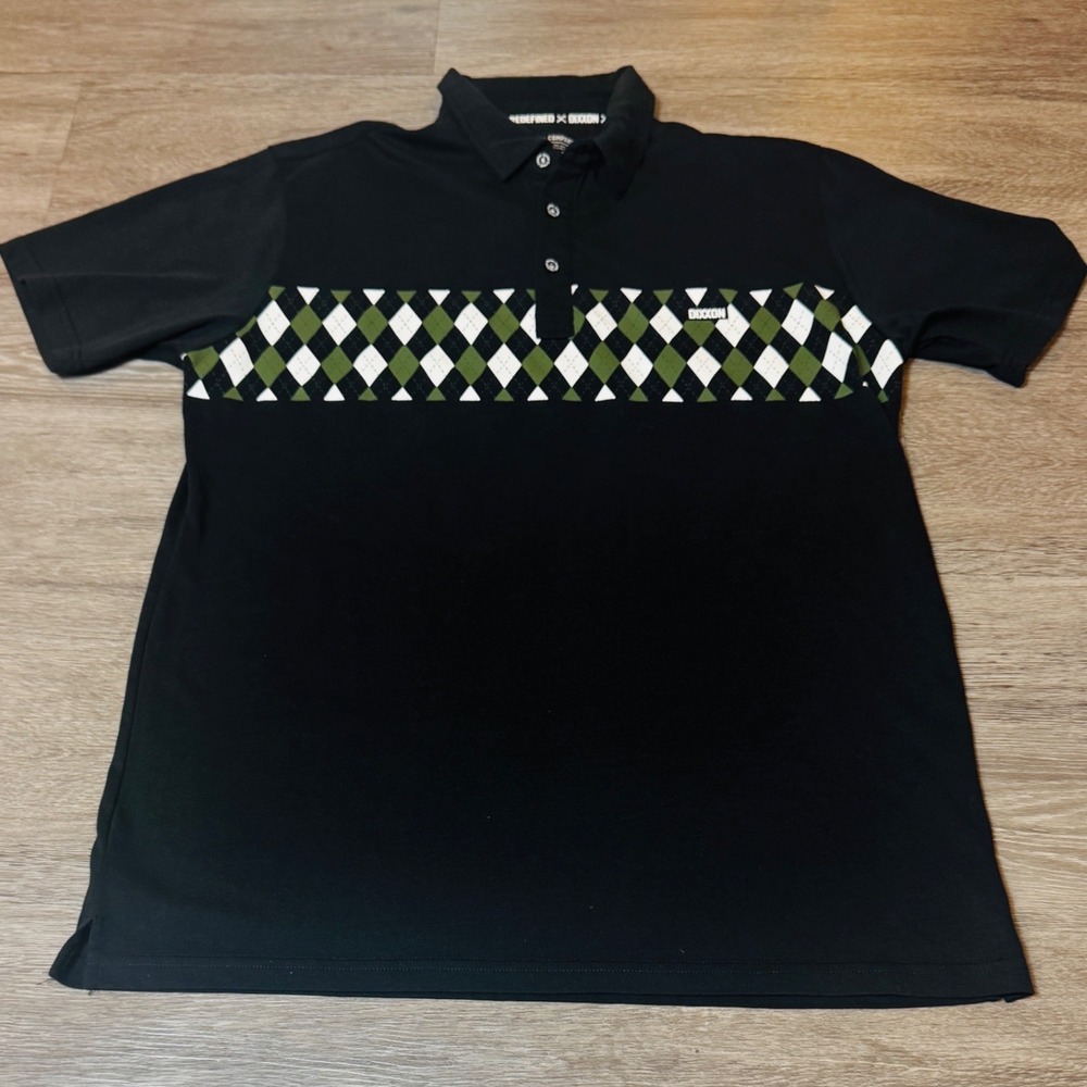 Dixxon Flannel Co D-Sport Polo Shirt Mens Large Black Green Argyle Stripe L
